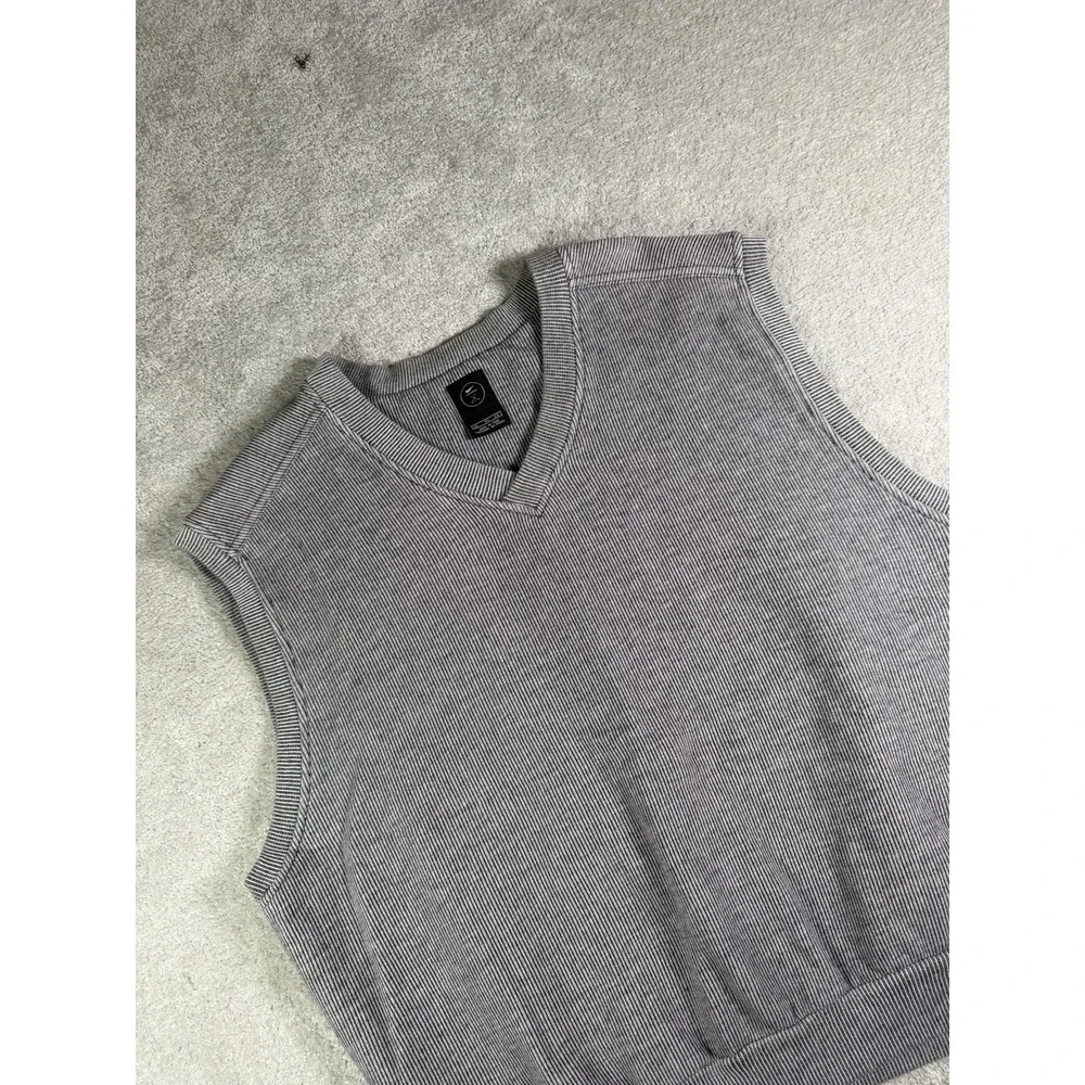 Nike Golf Men's Gray Grandpacore Preppy Retro V-Neck Ribbed Sweater Vest-XL Boxy